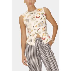 Hausen Cream Italian Picnic Sleeveless Button Up Martha Top Women's Size Small